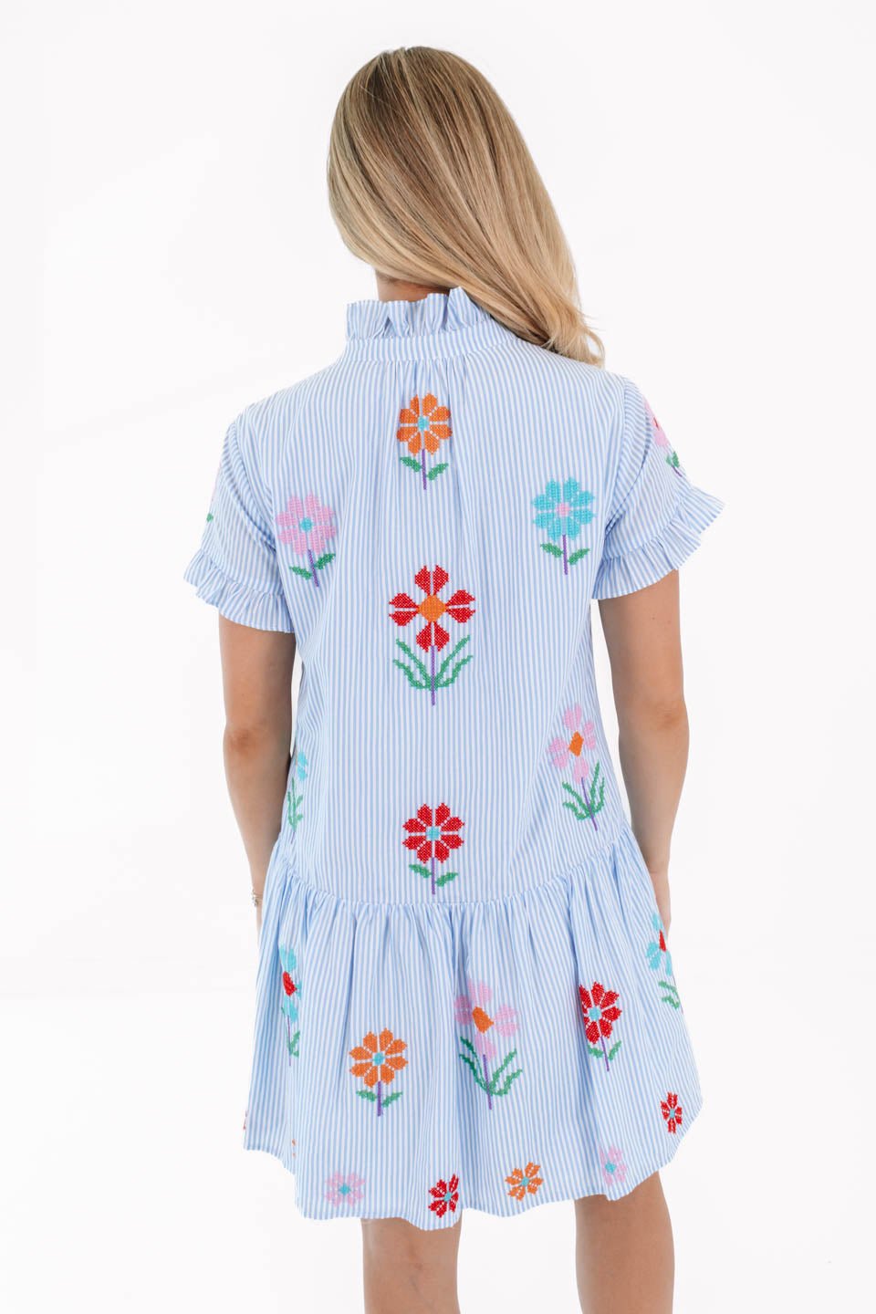 The Hunter Ruffle Button Up Dress - Blue Stripe - Image 5